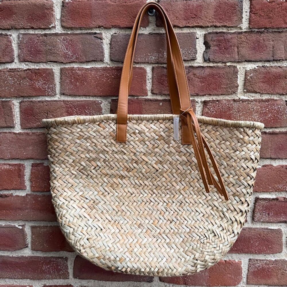 Soft Surroundings Shiraleah Natural Corinne Woven Tote Bag Tan OS NWT